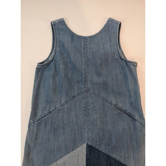 Rachel Roy Pieced Denim Dress Blue Large Mini Patchwork Sleeveless Pockets - Picture 3 of 8